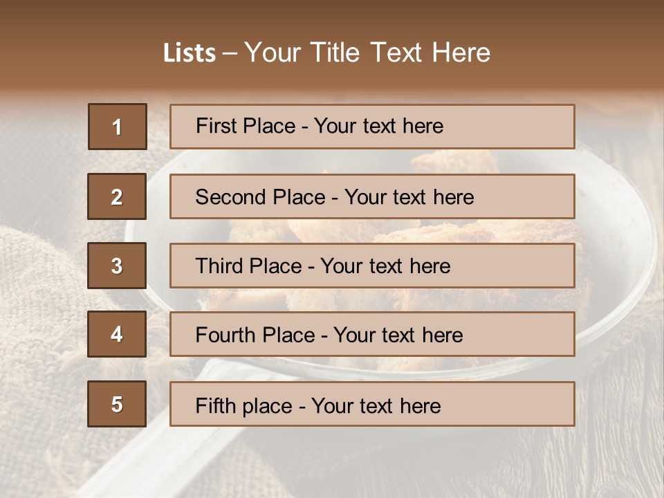 A Bowl Of Food On A Wooden Table PowerPoint Template