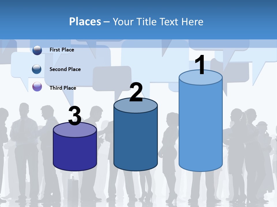 A Group Of People Standing In Front Of Speech Bubbles PowerPoint Template