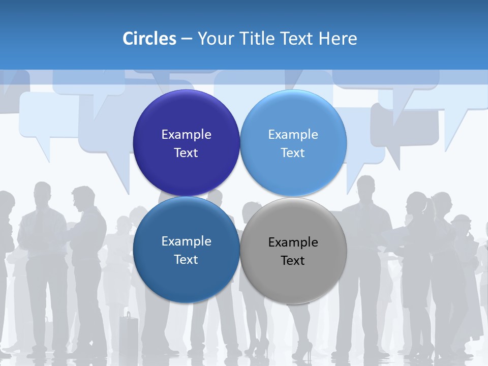 A Group Of People Standing In Front Of Speech Bubbles PowerPoint Template