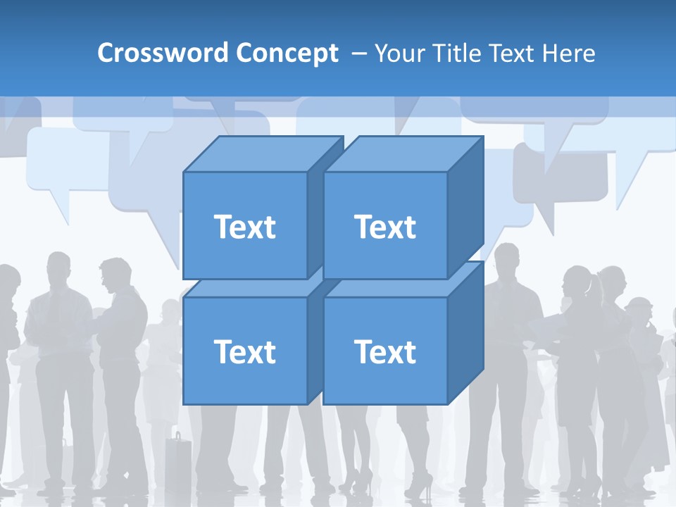 A Group Of People Standing In Front Of Speech Bubbles PowerPoint Template