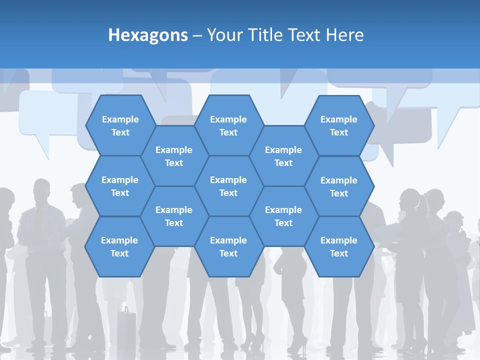 A Group Of People Standing In Front Of Speech Bubbles PowerPoint Template