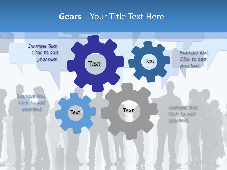 A Group Of People Standing In Front Of Speech Bubbles PowerPoint Template