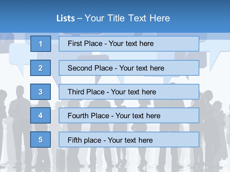 A Group Of People Standing In Front Of Speech Bubbles PowerPoint Template