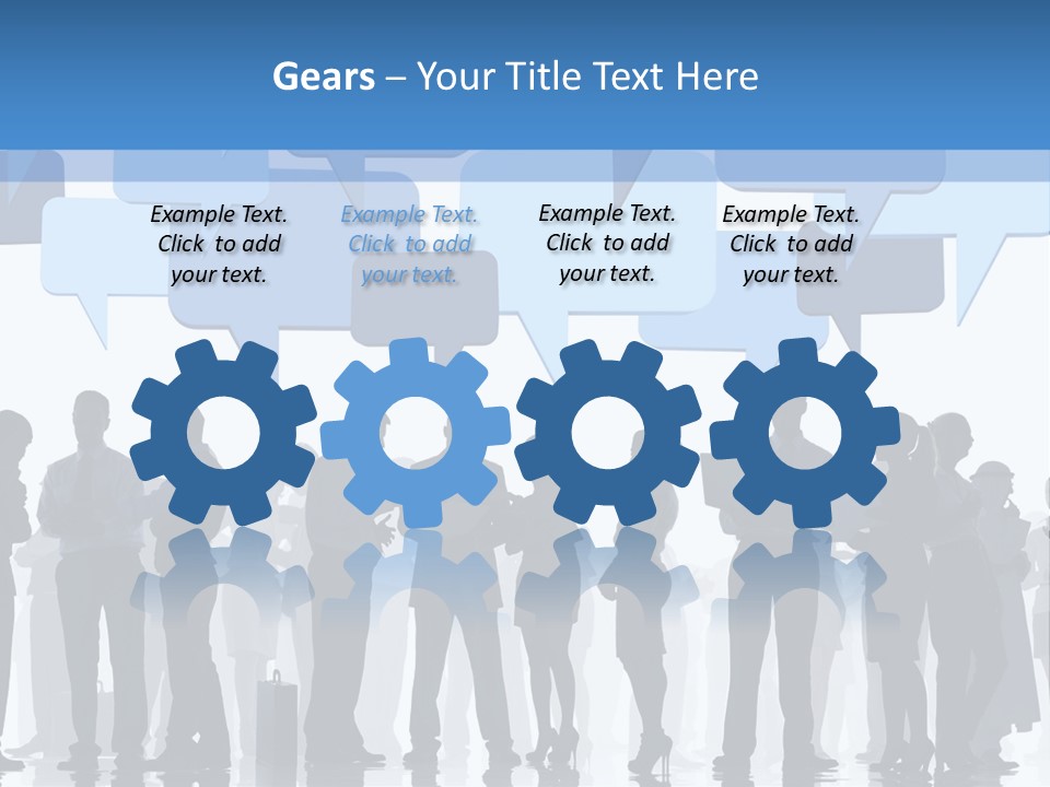 A Group Of People Standing In Front Of Speech Bubbles PowerPoint Template