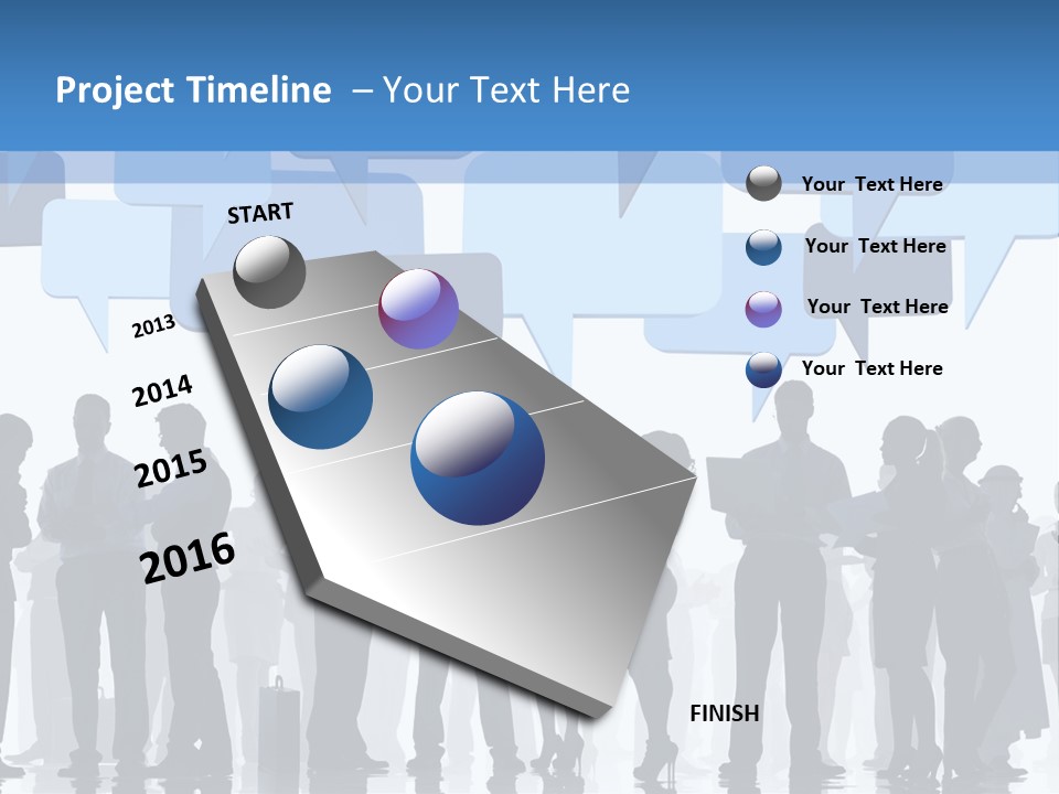 A Group Of People Standing In Front Of Speech Bubbles PowerPoint Template