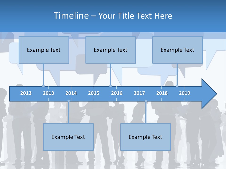 A Group Of People Standing In Front Of Speech Bubbles PowerPoint Template