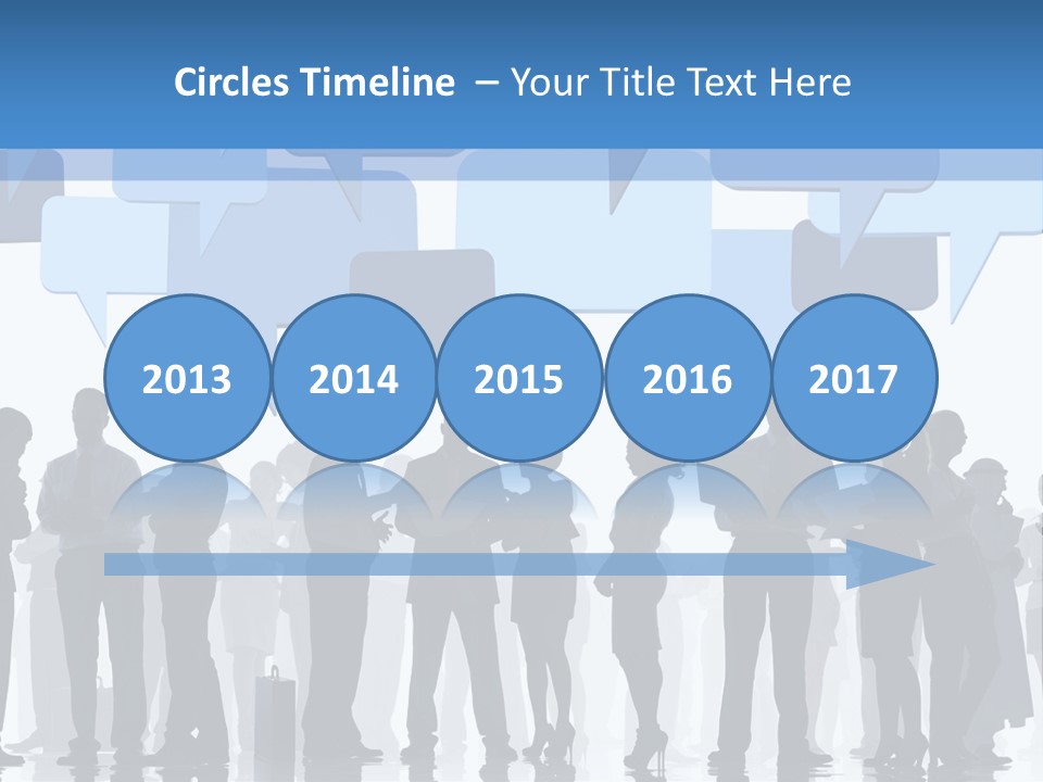 A Group Of People Standing In Front Of Speech Bubbles PowerPoint Template