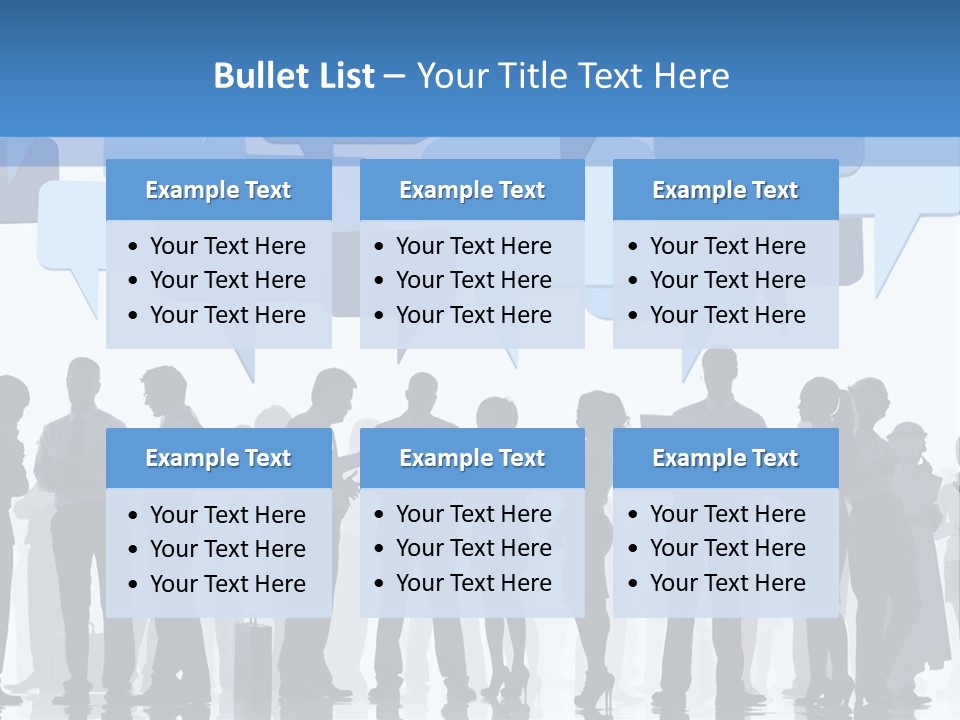 A Group Of People Standing In Front Of Speech Bubbles PowerPoint Template