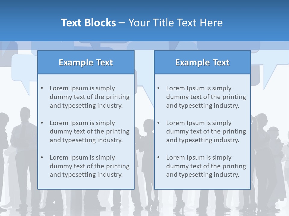 A Group Of People Standing In Front Of Speech Bubbles PowerPoint Template