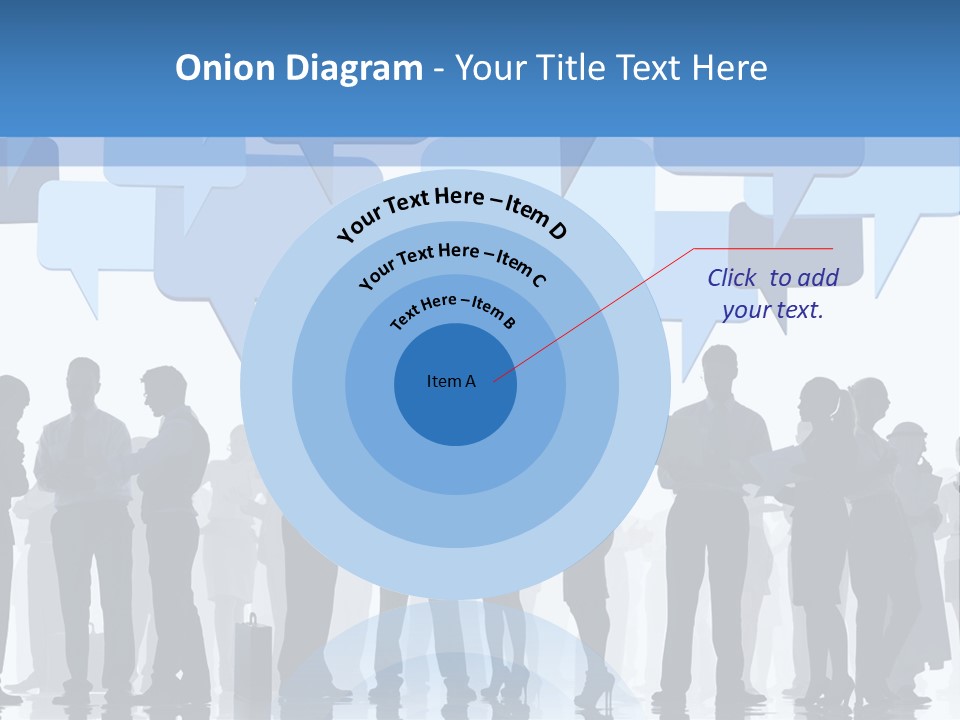 A Group Of People Standing In Front Of Speech Bubbles PowerPoint Template