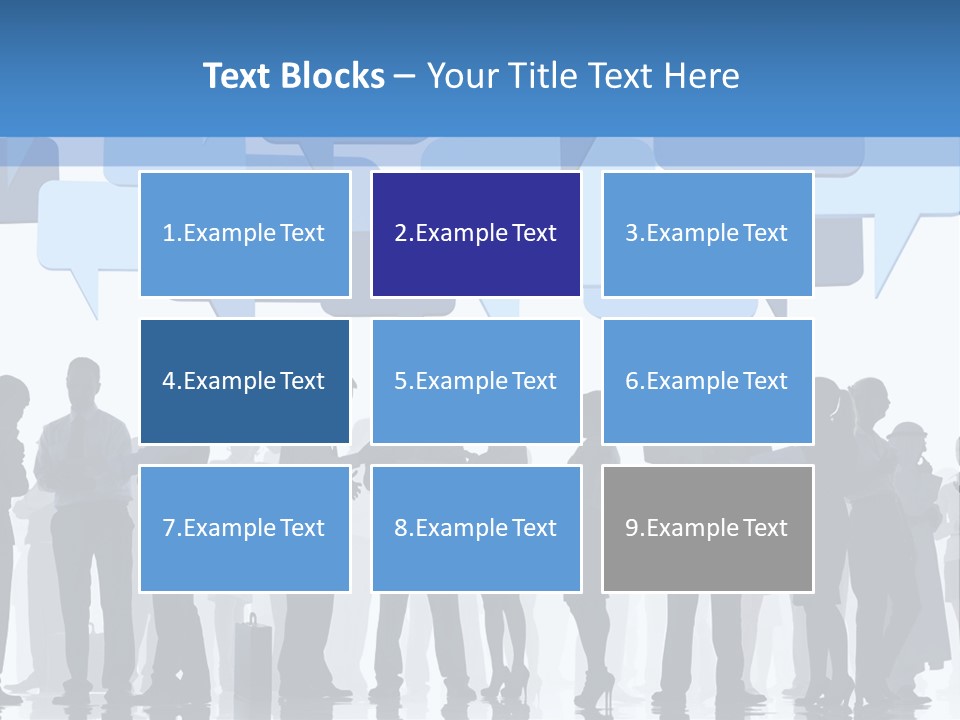 A Group Of People Standing In Front Of Speech Bubbles PowerPoint Template