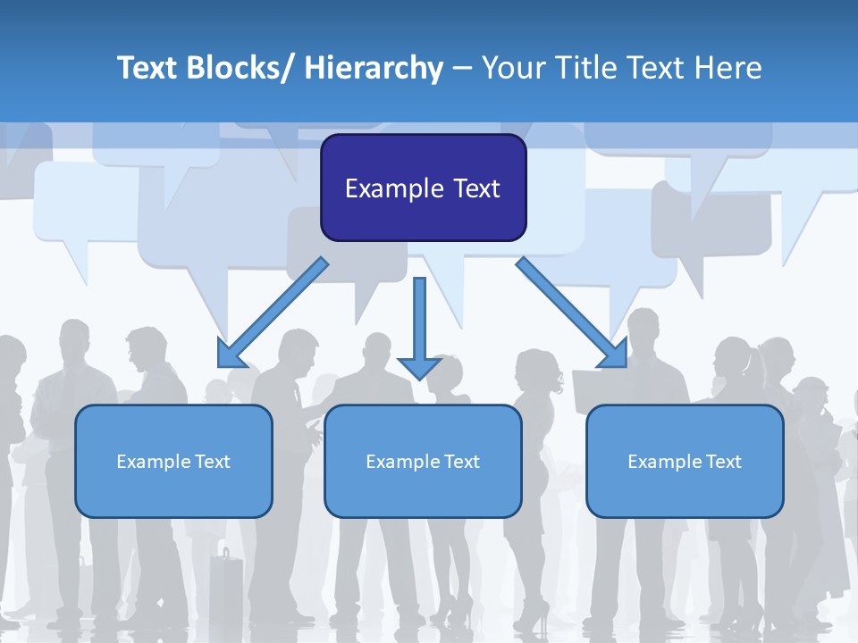 A Group Of People Standing In Front Of Speech Bubbles PowerPoint Template