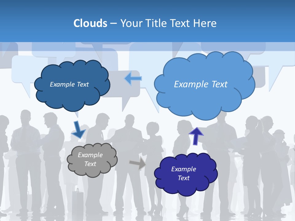 A Group Of People Standing In Front Of Speech Bubbles PowerPoint Template