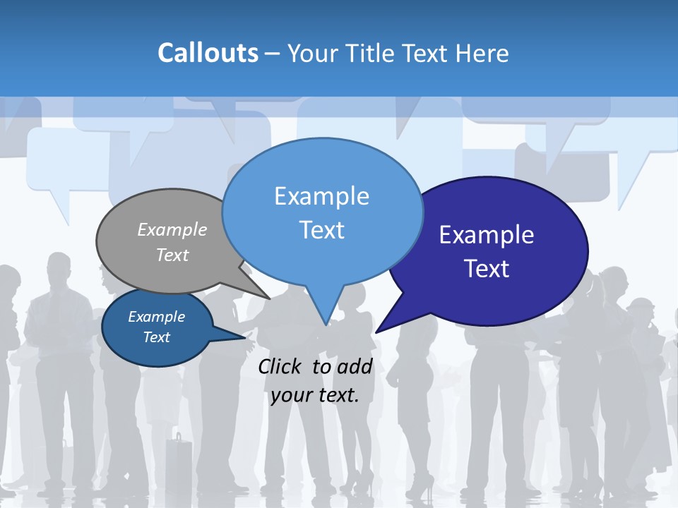 A Group Of People Standing In Front Of Speech Bubbles PowerPoint Template