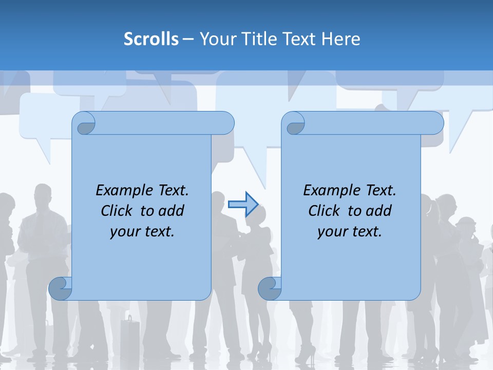 A Group Of People Standing In Front Of Speech Bubbles PowerPoint Template