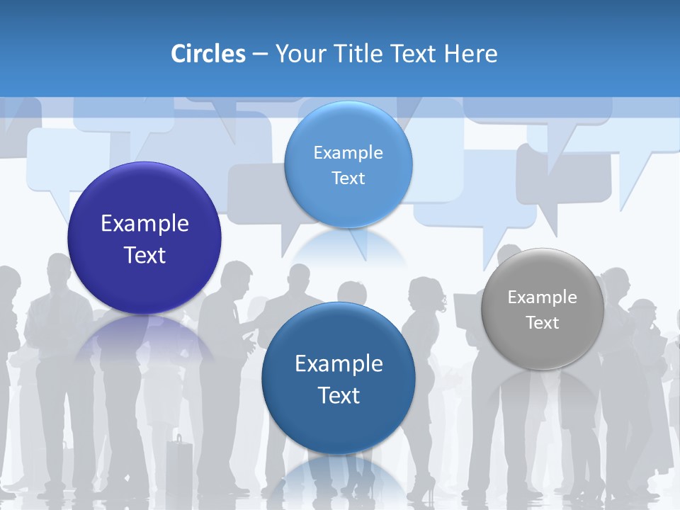 A Group Of People Standing In Front Of Speech Bubbles PowerPoint Template