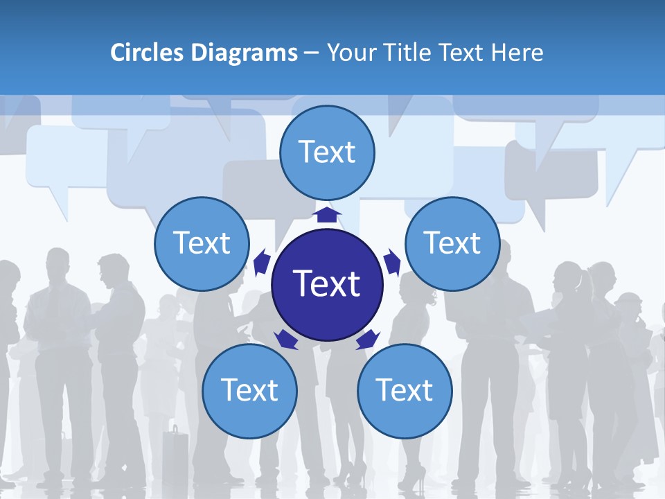 A Group Of People Standing In Front Of Speech Bubbles PowerPoint Template