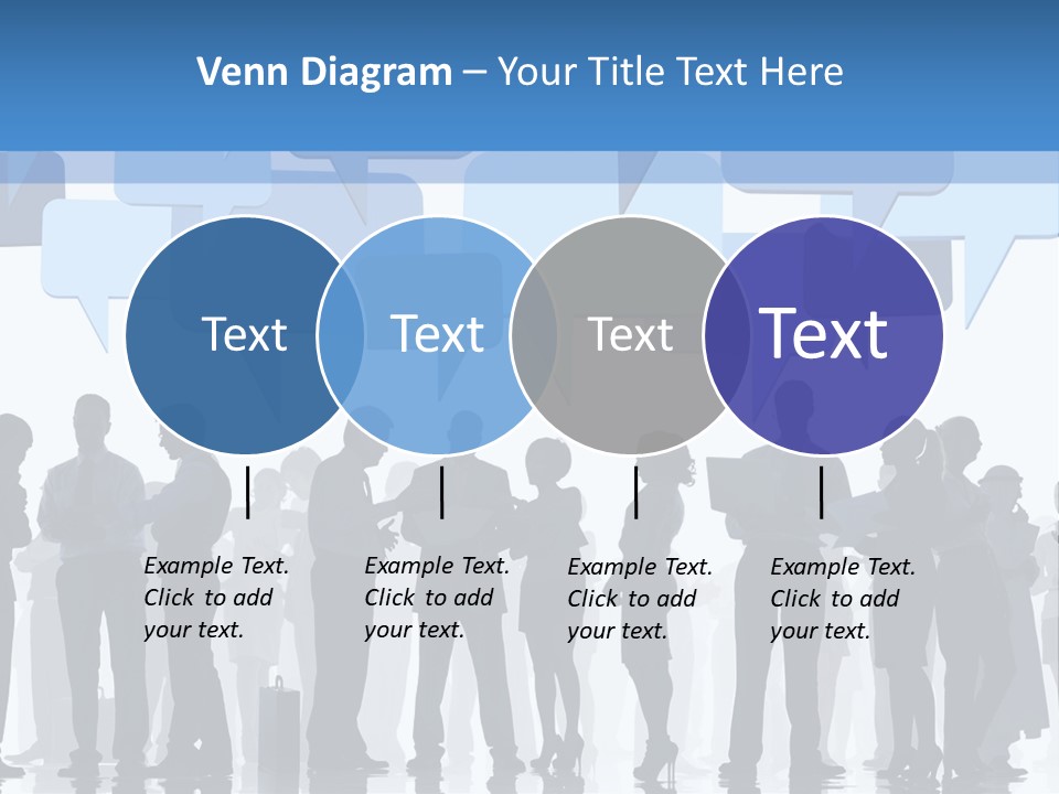 A Group Of People Standing In Front Of Speech Bubbles PowerPoint Template