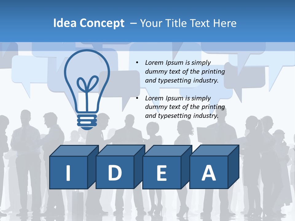 A Group Of People Standing In Front Of Speech Bubbles PowerPoint Template