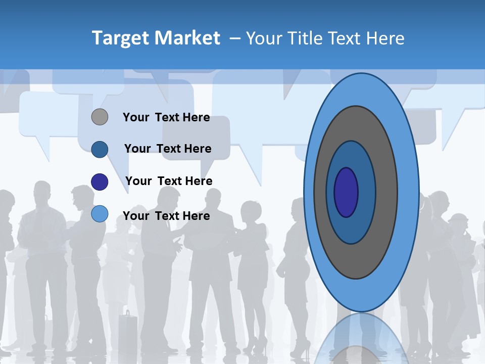 A Group Of People Standing In Front Of Speech Bubbles PowerPoint Template