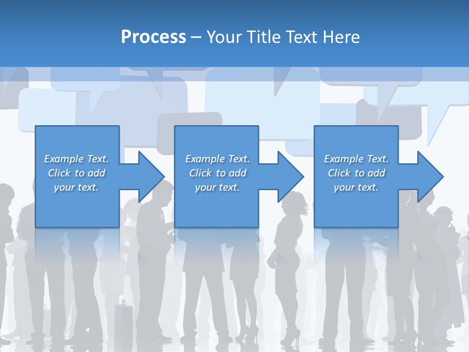 A Group Of People Standing In Front Of Speech Bubbles PowerPoint Template