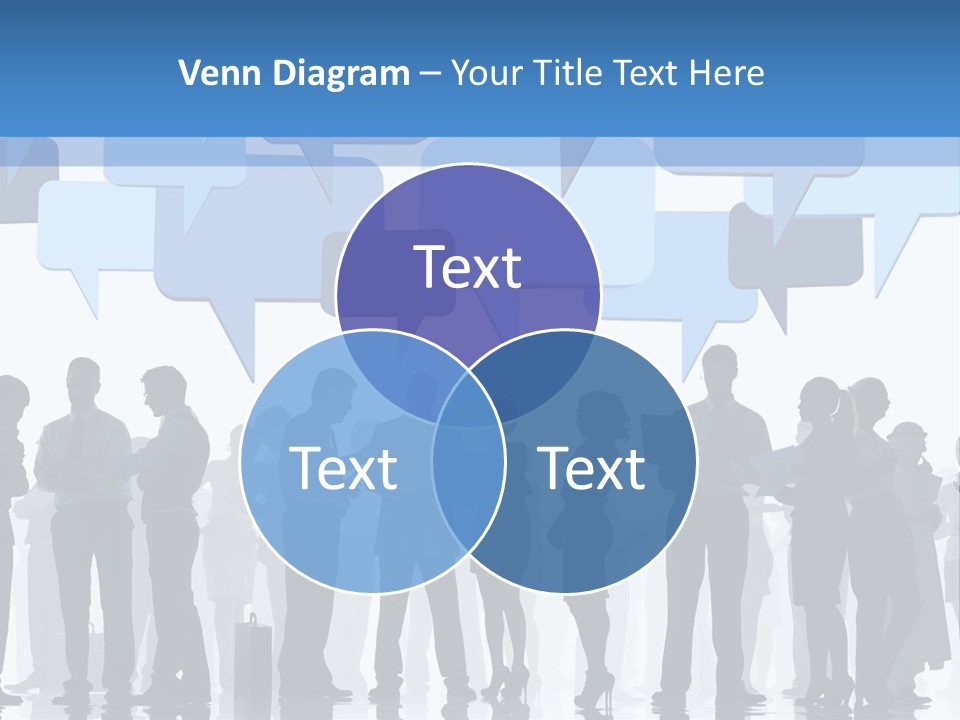 A Group Of People Standing In Front Of Speech Bubbles PowerPoint Template