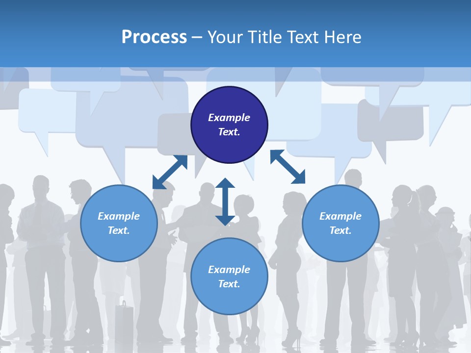 A Group Of People Standing In Front Of Speech Bubbles PowerPoint Template