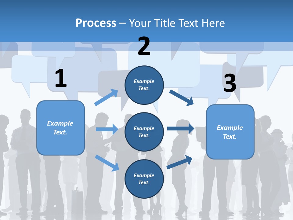 A Group Of People Standing In Front Of Speech Bubbles PowerPoint Template