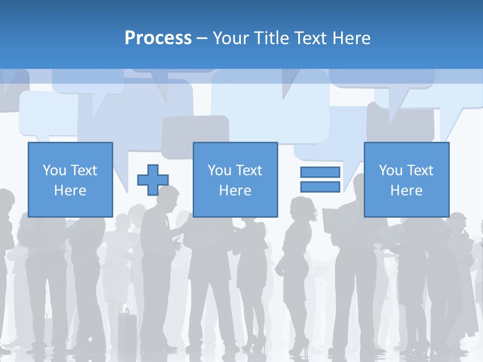 A Group Of People Standing In Front Of Speech Bubbles PowerPoint Template