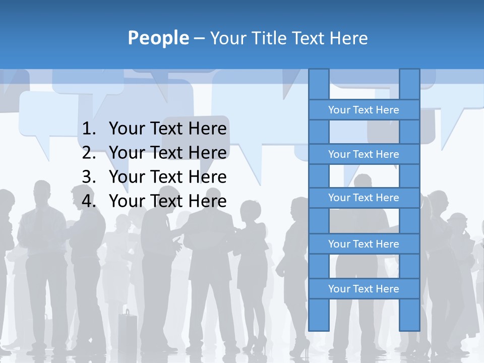 A Group Of People Standing In Front Of Speech Bubbles PowerPoint Template