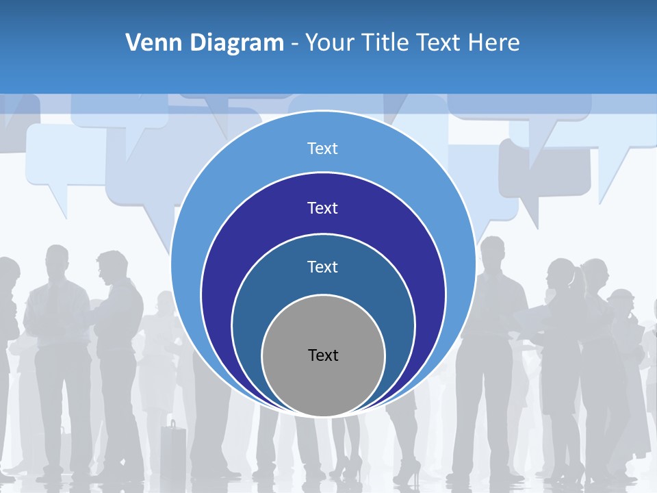 A Group Of People Standing In Front Of Speech Bubbles PowerPoint Template