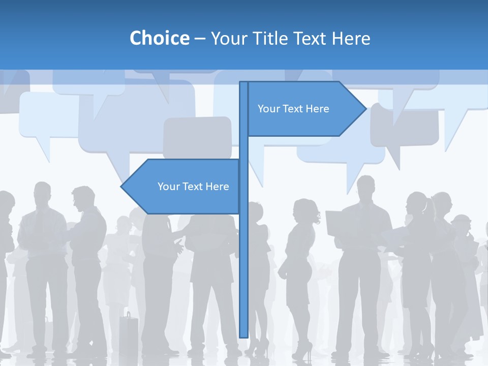 A Group Of People Standing In Front Of Speech Bubbles PowerPoint Template
