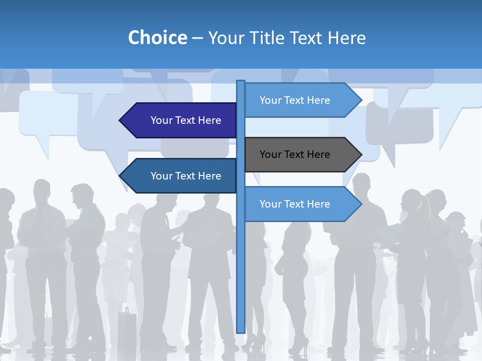 A Group Of People Standing In Front Of Speech Bubbles PowerPoint Template