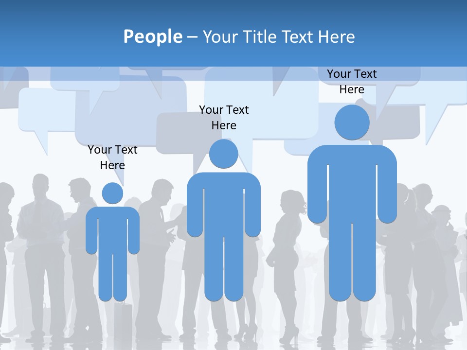 A Group Of People Standing In Front Of Speech Bubbles PowerPoint Template