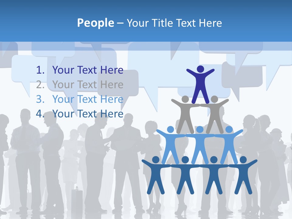 A Group Of People Standing In Front Of Speech Bubbles PowerPoint Template