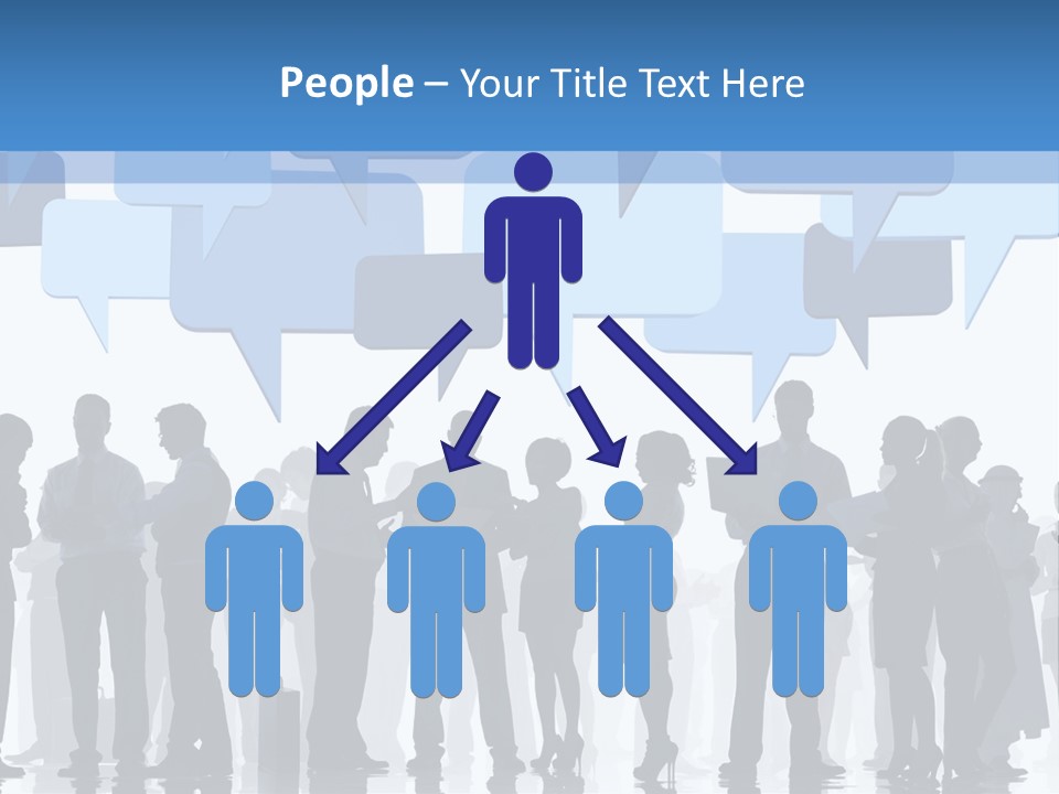 A Group Of People Standing In Front Of Speech Bubbles PowerPoint Template