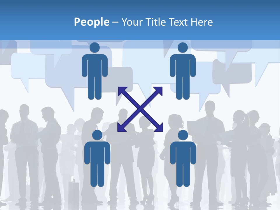 A Group Of People Standing In Front Of Speech Bubbles PowerPoint Template