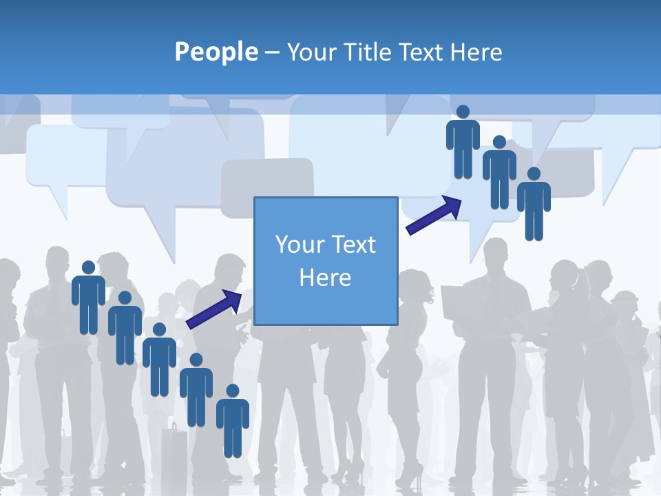 A Group Of People Standing In Front Of Speech Bubbles PowerPoint Template