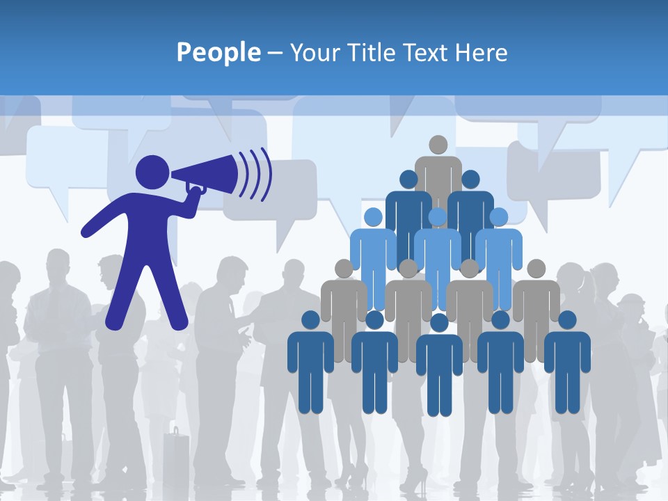 A Group Of People Standing In Front Of Speech Bubbles PowerPoint Template