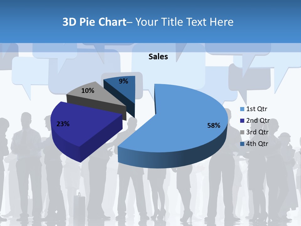 A Group Of People Standing In Front Of Speech Bubbles PowerPoint Template