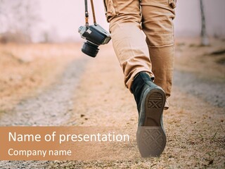 A Person Walking Down A Dirt Road Holding A Cup Of Coffee PowerPoint Template