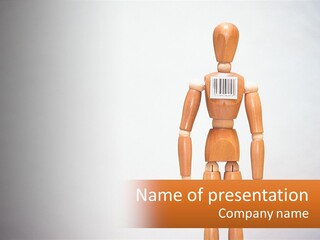 A Wooden Mannequin With A Barcode On It PowerPoint Template