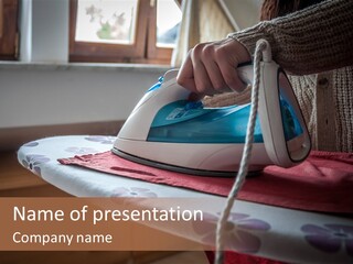 A Woman Ironing A Red And White Iron On A Ironing Board PowerPoint Template