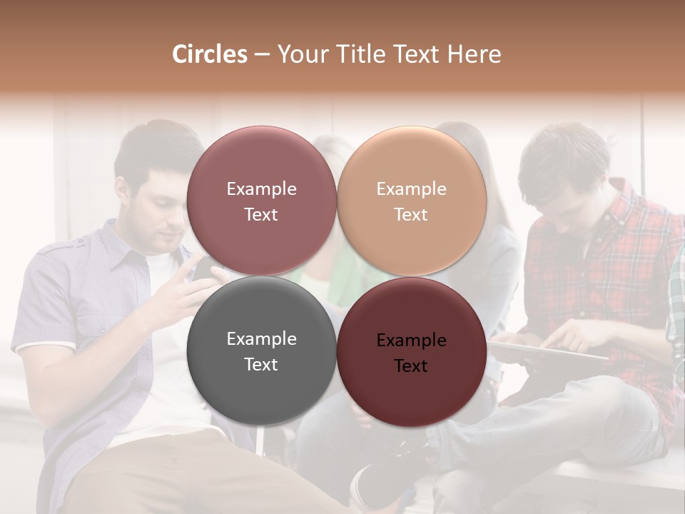 A Group Of People Sitting On A Bench Looking At Their Cell Phones PowerPoint Template