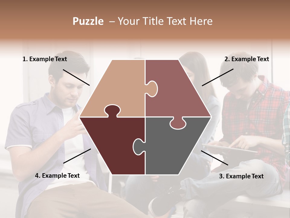 A Group Of People Sitting On A Bench Looking At Their Cell Phones PowerPoint Template