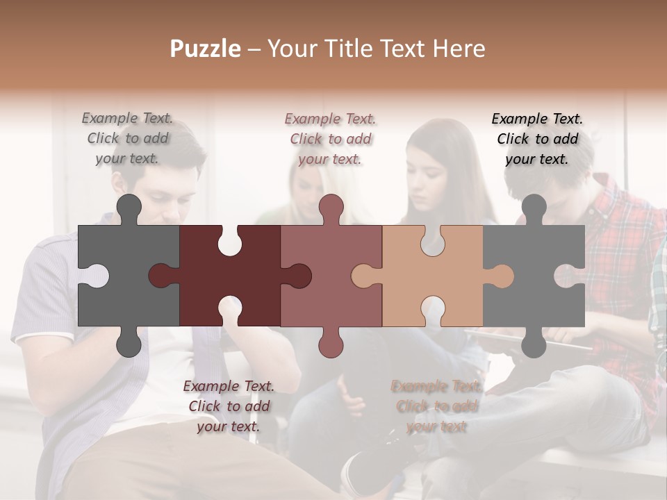 A Group Of People Sitting On A Bench Looking At Their Cell Phones PowerPoint Template