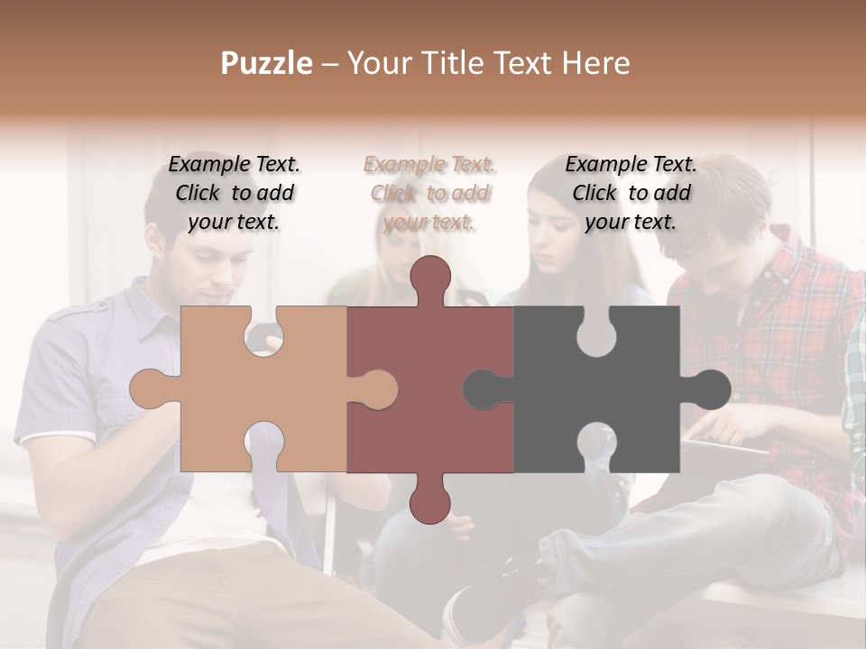 A Group Of People Sitting On A Bench Looking At Their Cell Phones PowerPoint Template