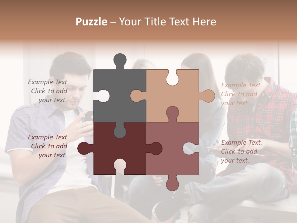 A Group Of People Sitting On A Bench Looking At Their Cell Phones PowerPoint Template