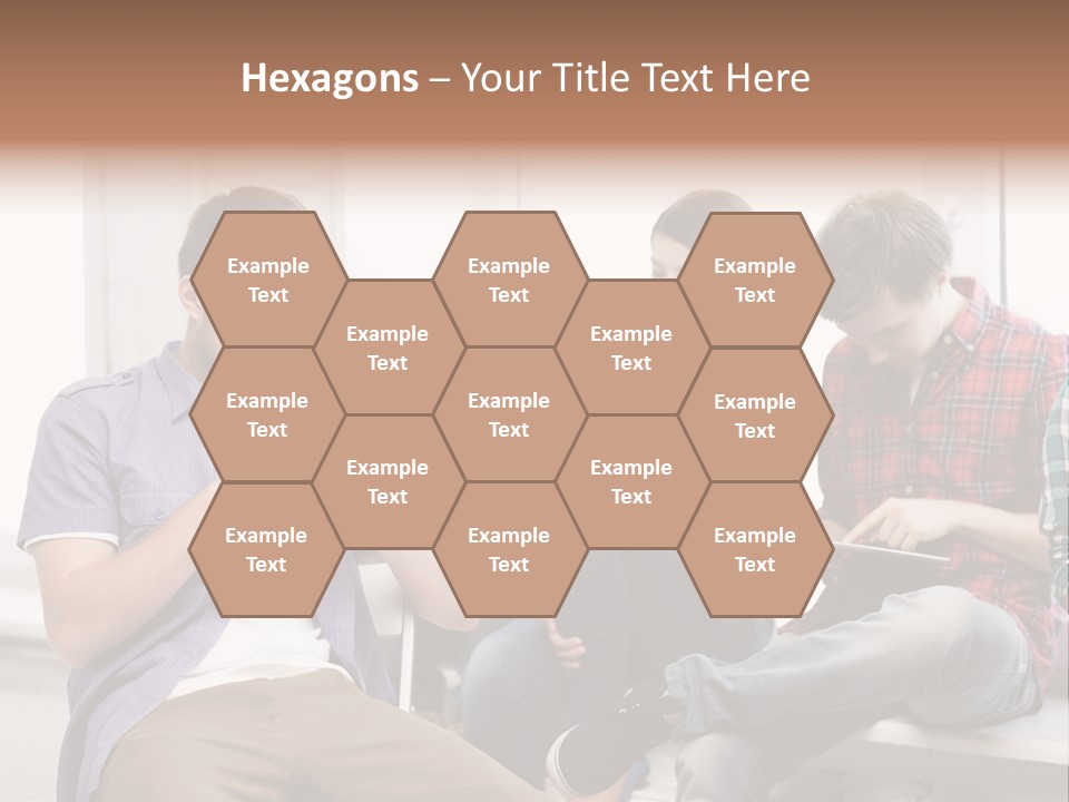 A Group Of People Sitting On A Bench Looking At Their Cell Phones PowerPoint Template