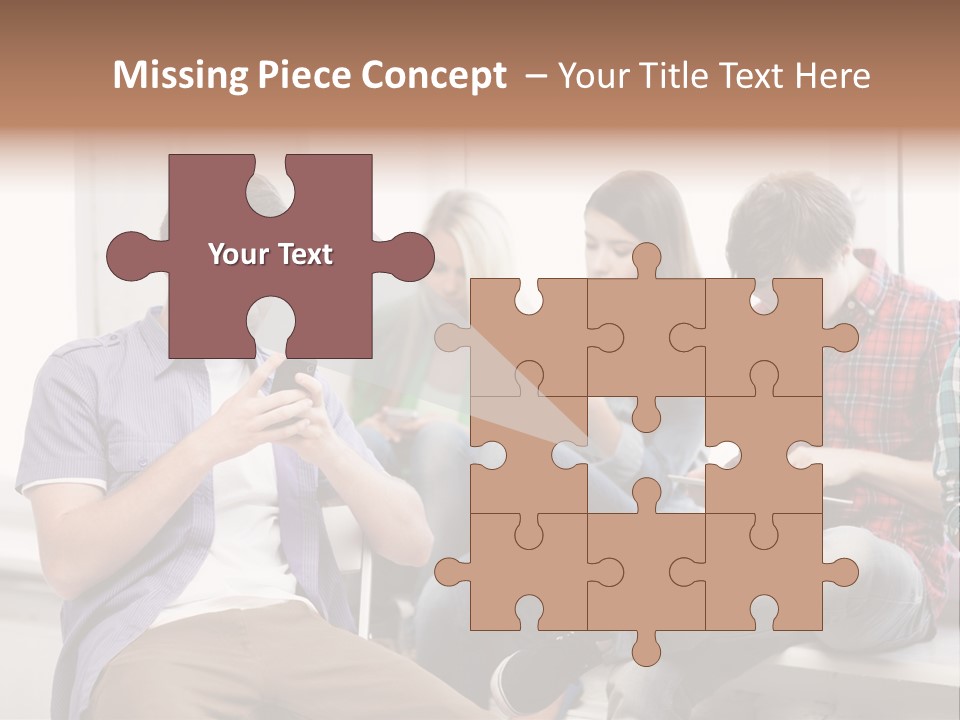 A Group Of People Sitting On A Bench Looking At Their Cell Phones PowerPoint Template